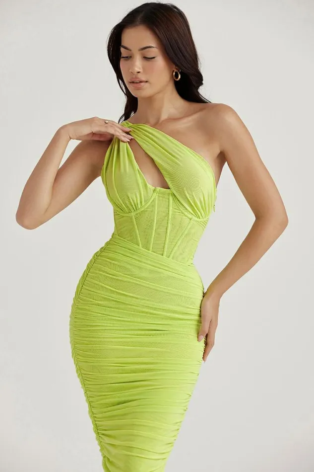 Women Valentina Lime Asymmetric Cutout Midi Dress House Of CB Dresses Women Valentina Lime Asymmetric Cutout Midi Dress House Of CB Dresses