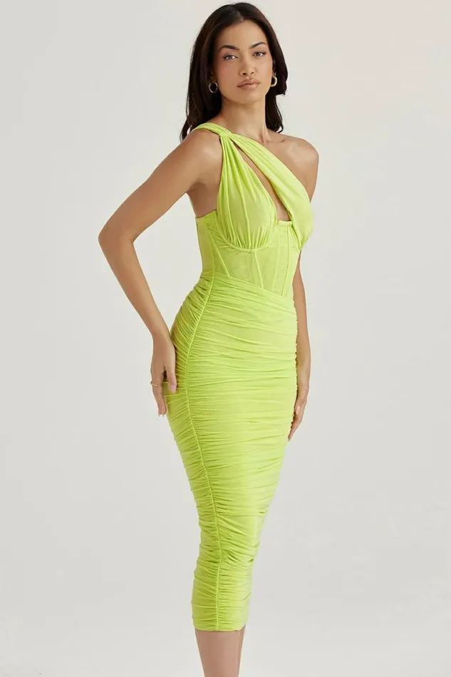 Women Valentina Lime Asymmetric Cutout Midi Dress House Of CB Dresses Women Valentina Lime Asymmetric Cutout Midi Dress House Of CB Dresses
