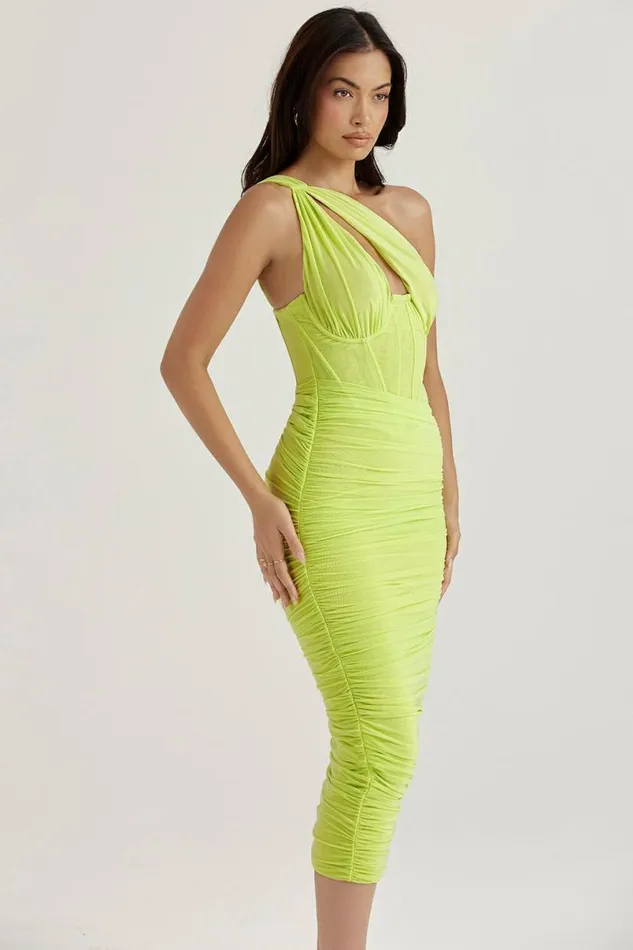 Women Valentina Lime Asymmetric Cutout Midi Dress House Of CB Dresses Women Valentina Lime Asymmetric Cutout Midi Dress House Of CB Dresses