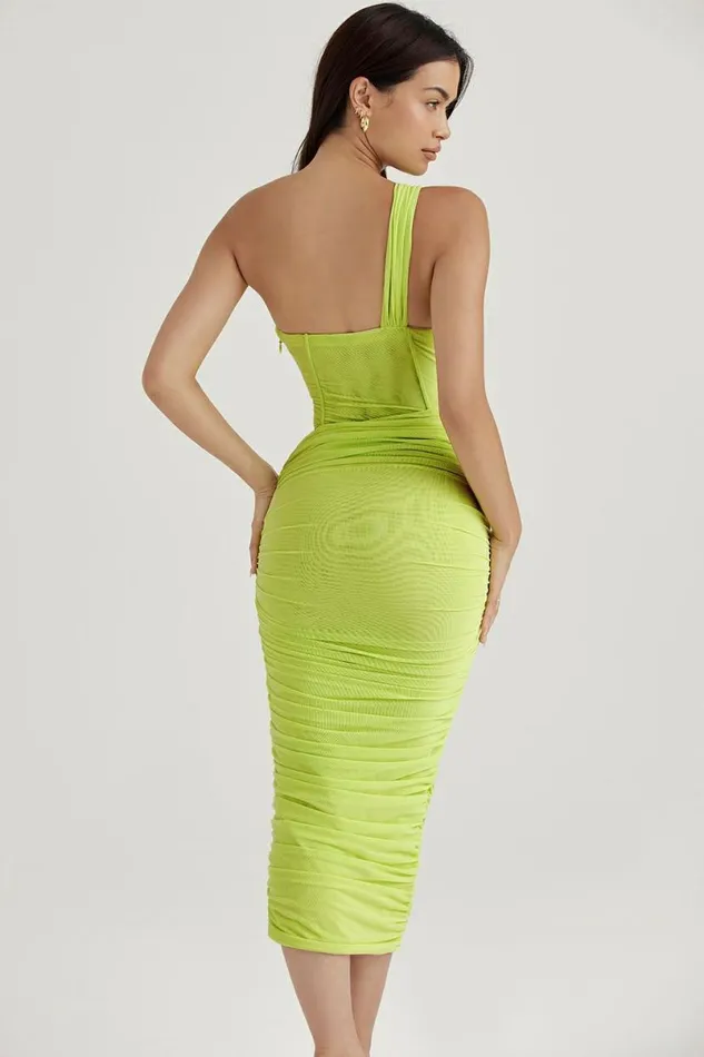 Women Valentina Lime Asymmetric Cutout Midi Dress House Of CB Dresses Women Valentina Lime Asymmetric Cutout Midi Dress House Of CB Dresses
