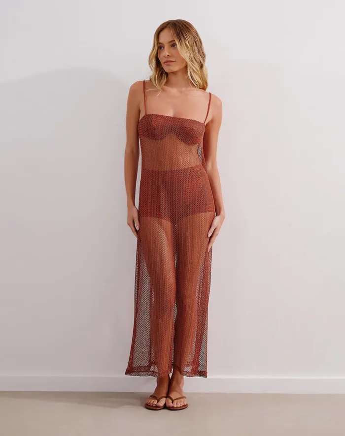 Women ViX Paula Hermanny Cover Ups Mesh Emma Long Cover Up 8211 Brick