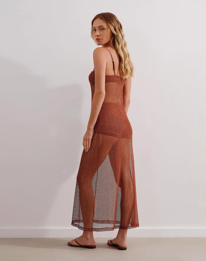 Women ViX Paula Hermanny Cover Ups Mesh Emma Long Cover Up 8211 Brick