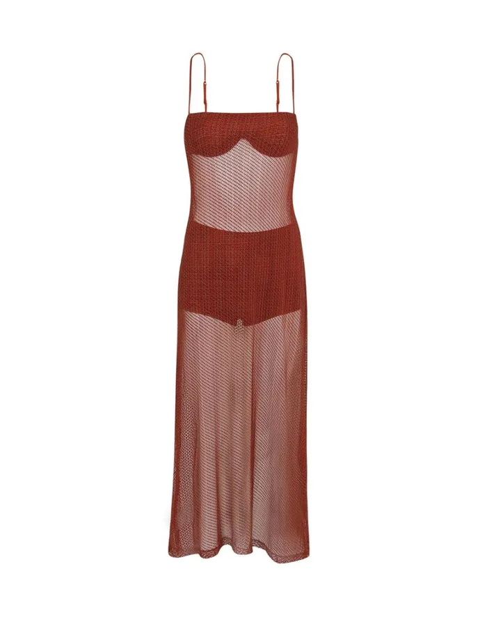 Women ViX Paula Hermanny Cover Ups Mesh Emma Long Cover Up 8211 Brick
