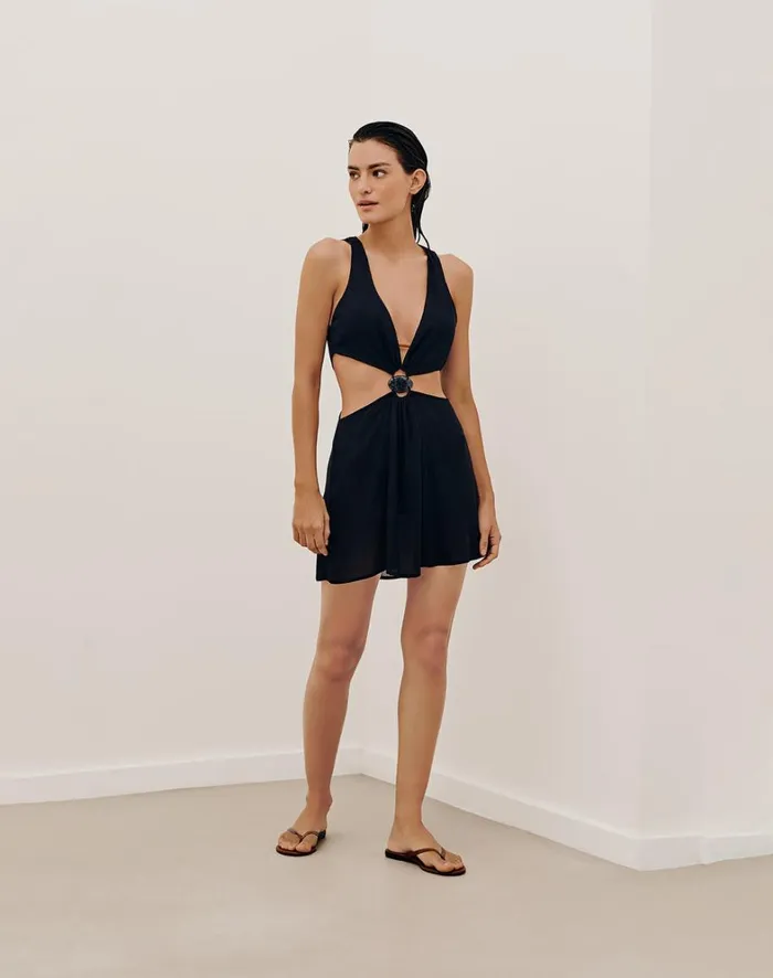 Women ViX Paula Hermanny Cover Ups Rita Detail Short Cover Up 8211 Black