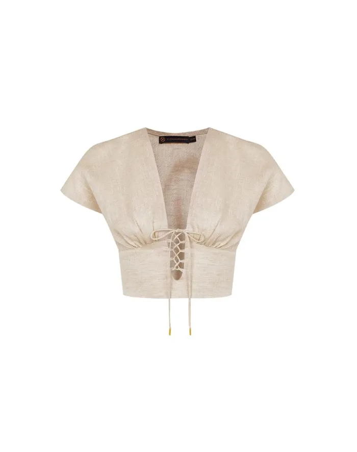 Women ViX Paula Hermanny Tops Saskia Short Sleeve Blouse 8211 Natural