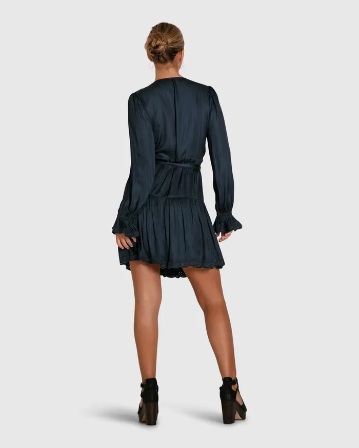 Women Wild Flower Embroidered Wrap Dress 8211 Navy Dresses Belle and Bloom