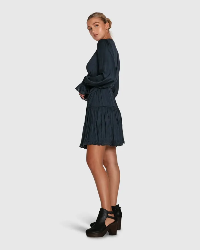 Women Wild Flower Embroidered Wrap Dress 8211 Navy Dresses Belle and Bloom