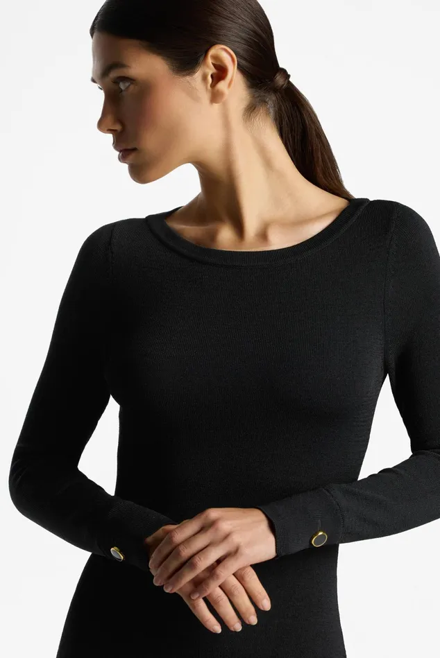 Women Workwear Dresses St John Santiago Knit Bateau Dress Black Women Workwear Dresses St John Santiago Knit Bateau Dress Black