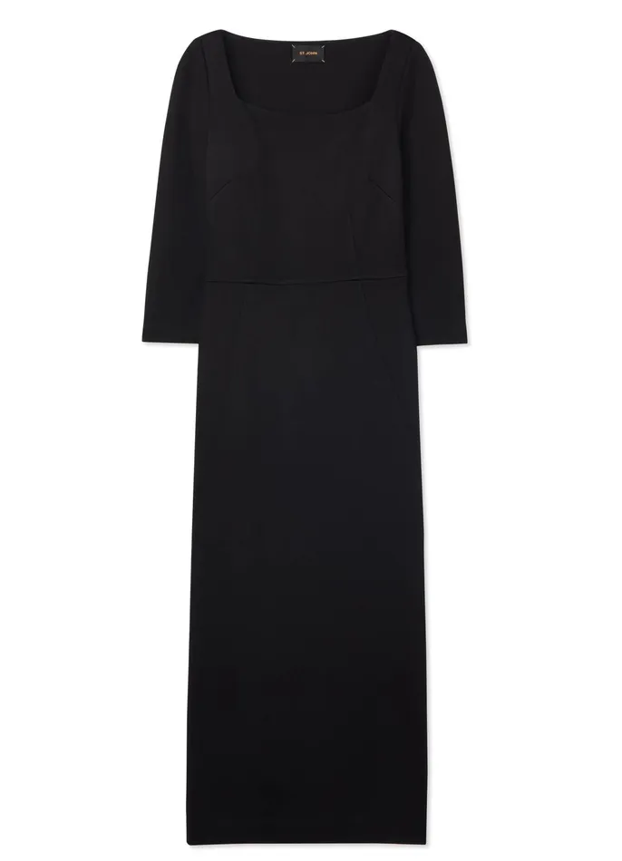 Women Workwear Dresses St John Stretch Square Neck 34 Sleeve Dress Black
