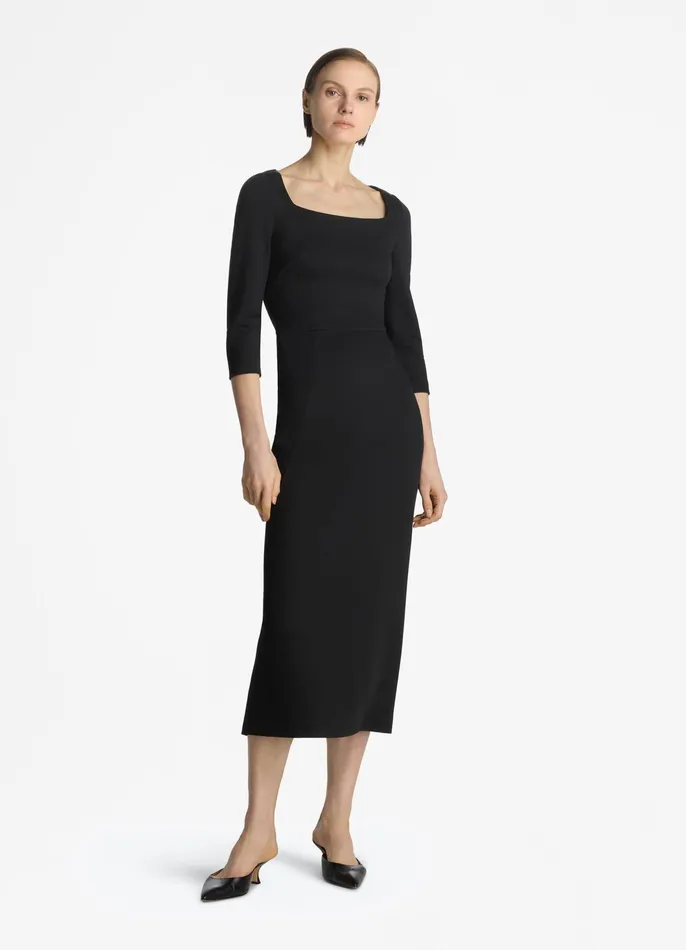 Women Workwear Dresses St John Stretch Square Neck 34 Sleeve Dress Black Women Workwear Dresses St John Stretch Square Neck 34 Sleeve Dress Black