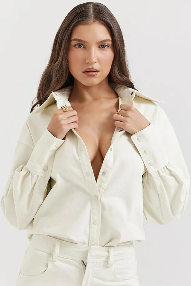 Women Zuri Ivory Denim Shirt House Of CB Tops