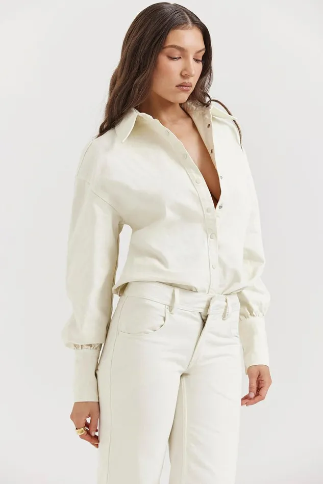 Women Zuri Ivory Denim Shirt House Of CB Tops