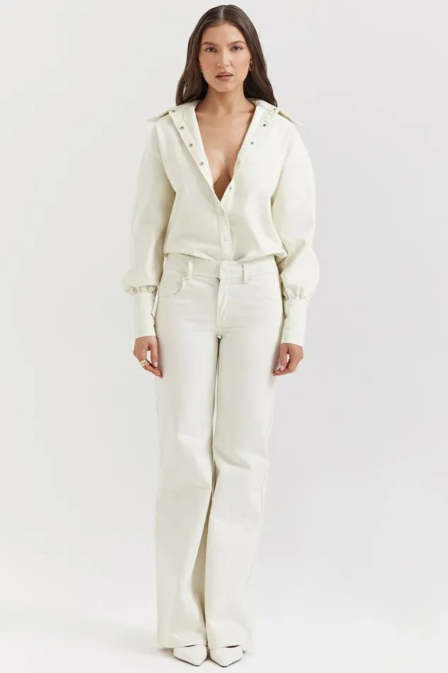 Women Zuri Ivory Denim Shirt House Of CB Tops