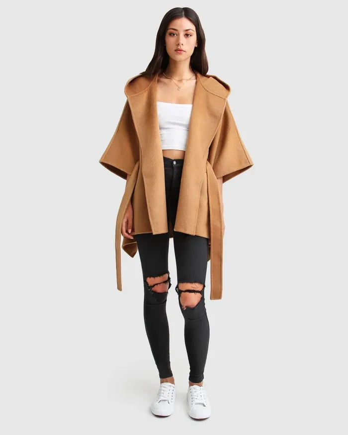 Wool Blend Cape Coat Camel Coats Belle and Bloom Women