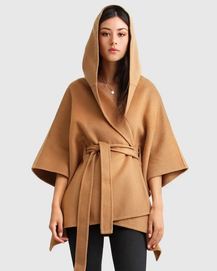 Wool Blend Cape Coat Camel Coats Belle and Bloom Women