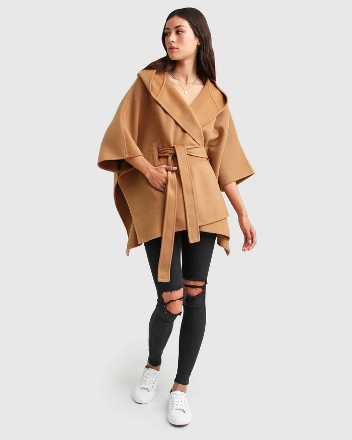 Wool Blend Cape Coat Camel Coats Belle and Bloom Women
