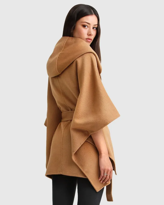 Wool Blend Cape Coat Camel Coats Belle and Bloom Women