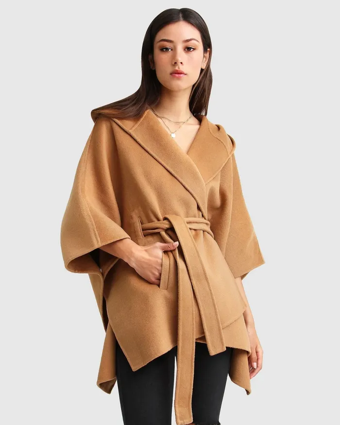 Wool Blend Cape Coat Camel Coats Belle and Bloom Women