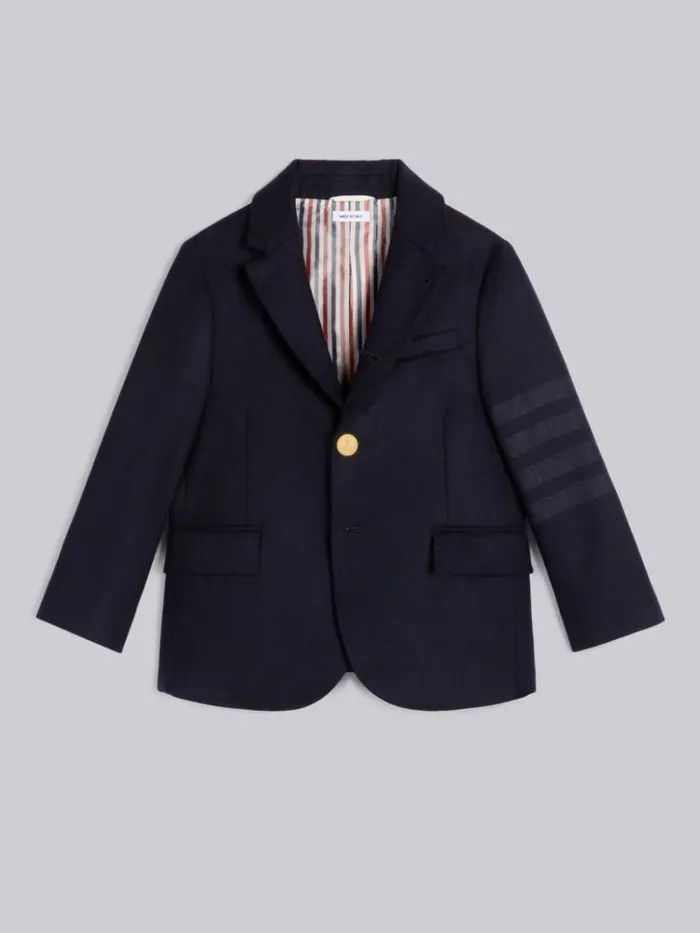 Wool Flannel Tonal Engineered 4bar Classic Sport Coat Navy GirlsBoys Thom Browne Jackets And Outerwear Wool Flannel Tonal Engineered 4bar Classic Sport Coat Navy GirlsBoys Thom Browne Jackets And Outerwear