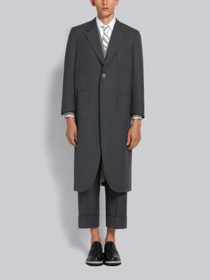 Wool Hopsack School Uniform Weave Oversized Wide Lapel Sack Overcoat Dark Grey Men Thom Browne Outerwear Wool Hopsack School Uniform Weave Oversized Wide Lapel Sack Overcoat Dark Grey Men Thom Browne Outerwear