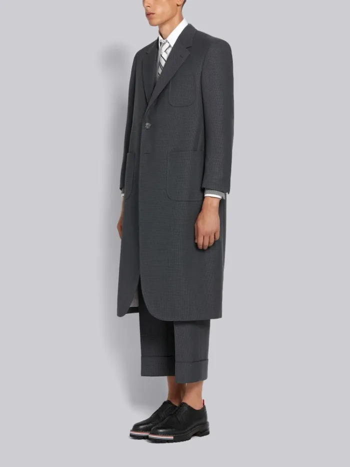 Wool Hopsack School Uniform Weave Oversized Wide Lapel Sack Overcoat Dark Grey Men Thom Browne Outerwear