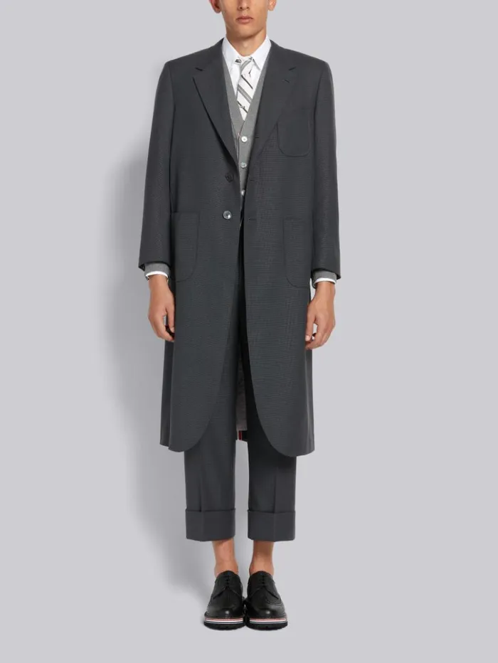 Wool Hopsack School Uniform Weave Oversized Wide Lapel Sack Overcoat Dark Grey Men Thom Browne Outerwear