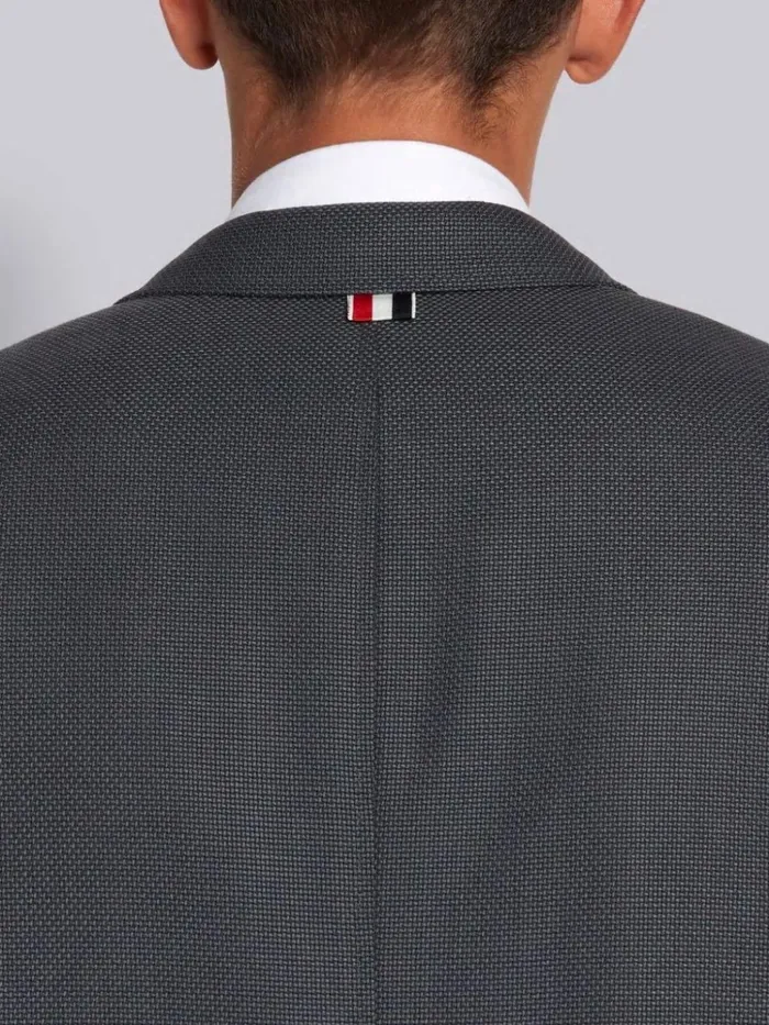 Wool Hopsack School Uniform Weave Oversized Wide Lapel Sack Overcoat Dark Grey Men Thom Browne Outerwear