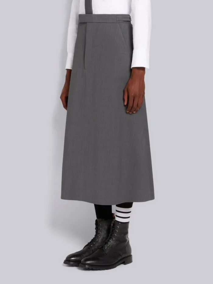 Wool Pique Suiting Calf Length Aline Skirt Medium Grey Men Thom Browne Trousers