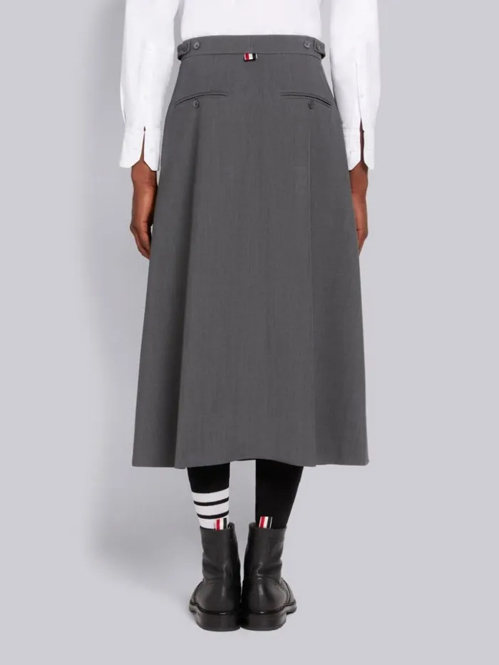 Wool Pique Suiting Calf Length Aline Skirt Medium Grey Men Thom Browne Trousers