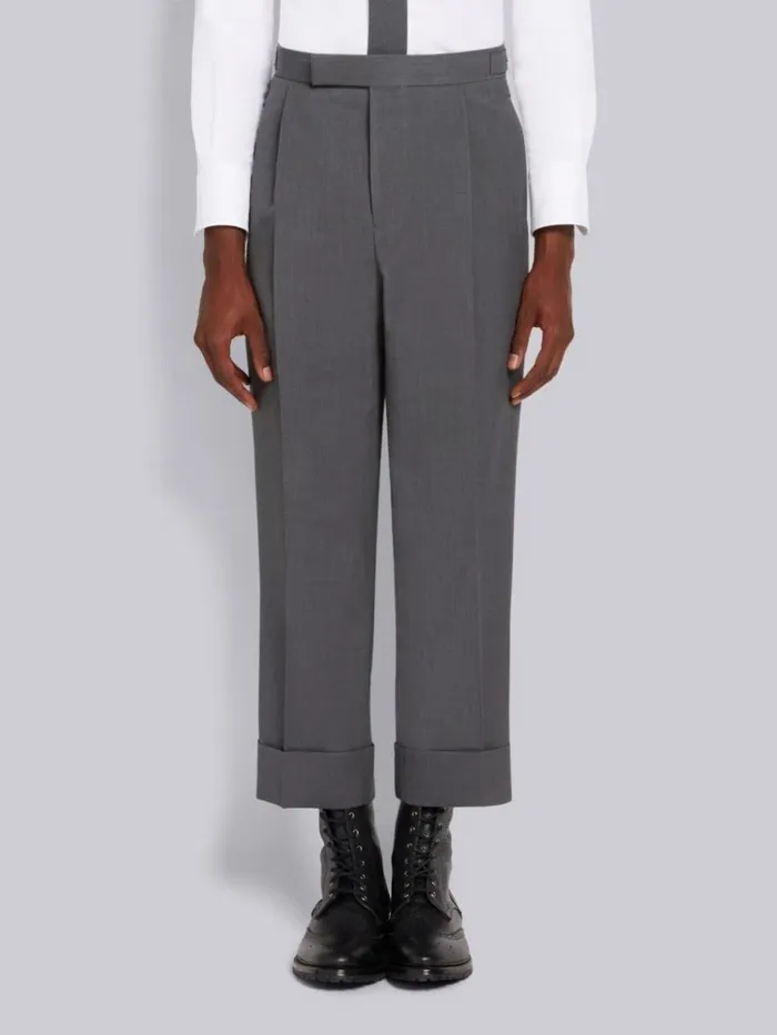 Wool Pique Suiting Single Pleat Trouser Medium Grey Men Thom Browne Trousers