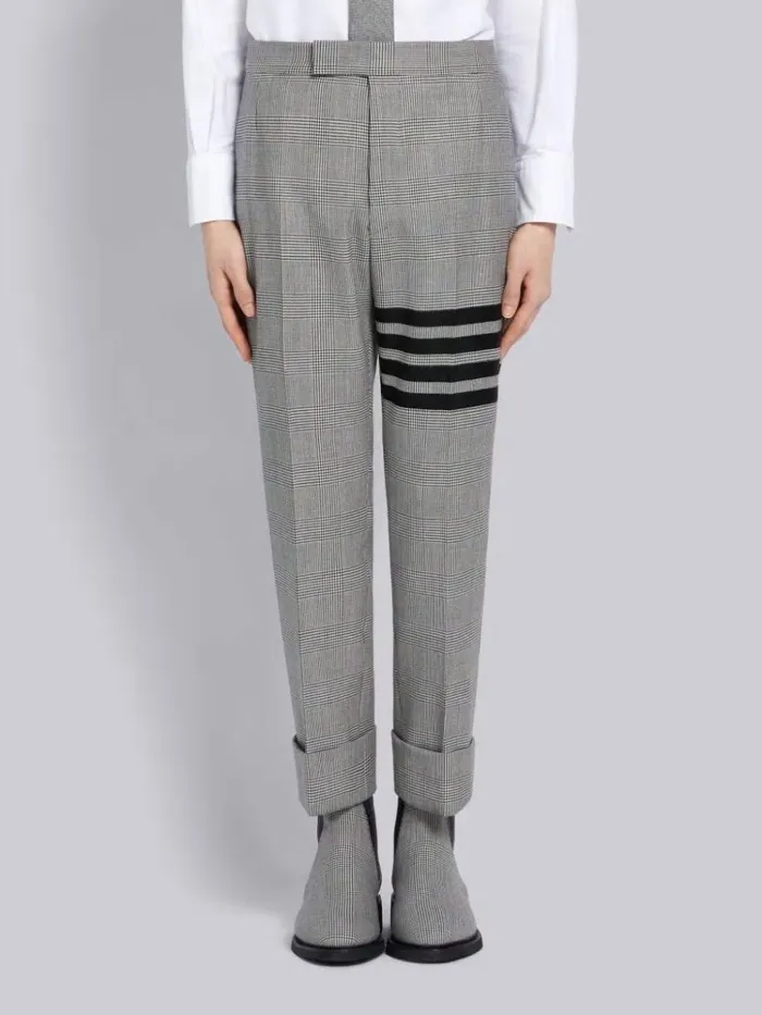 Wool Prince Of Wales 4bar Trouser Black And White Men Thom Browne Trousers
