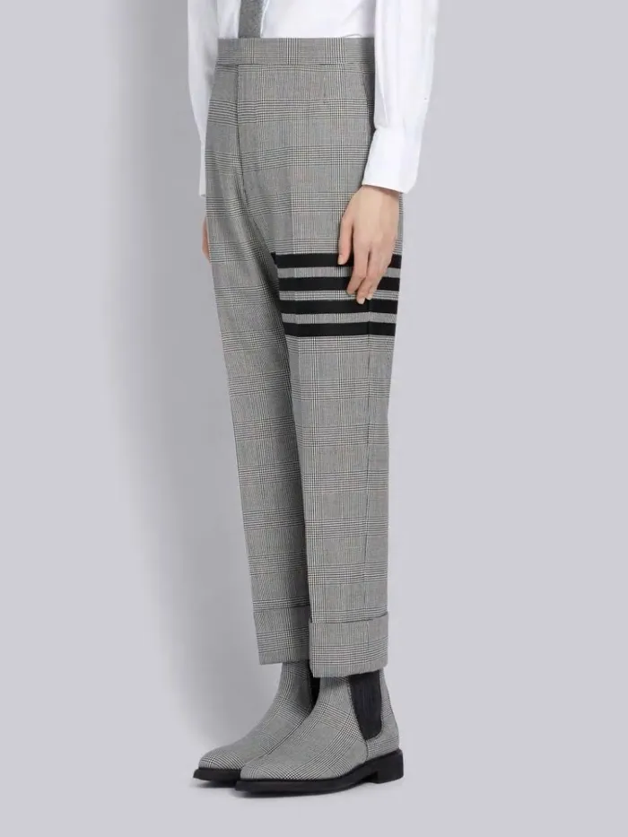 Wool Prince Of Wales 4bar Trouser Black And White Men Thom Browne Trousers