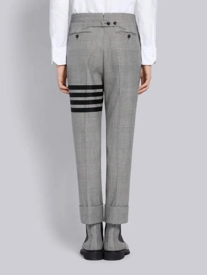 Wool Prince Of Wales 4bar Trouser Black And White Men Thom Browne Trousers