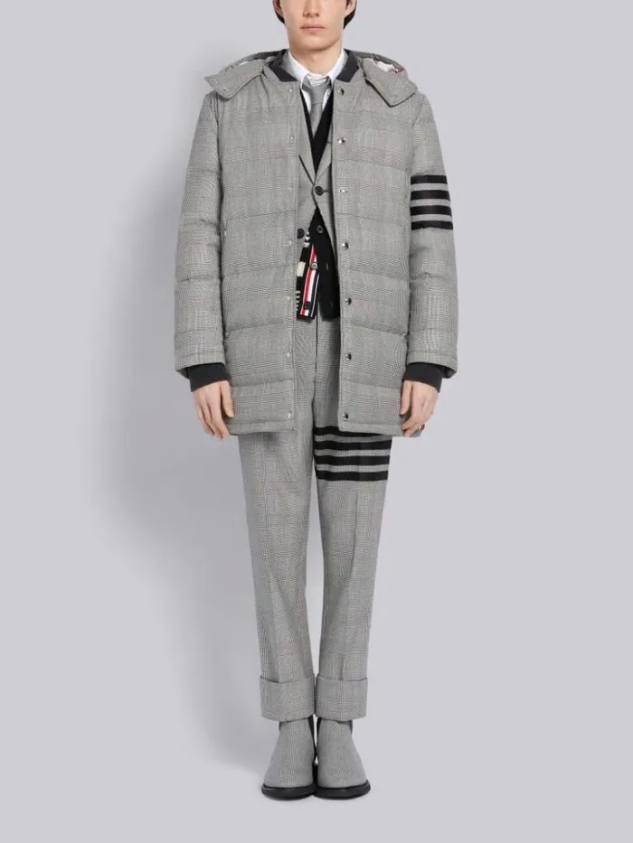 Wool Prince Of Wales 4bar Trouser Black And White Men Thom Browne Trousers