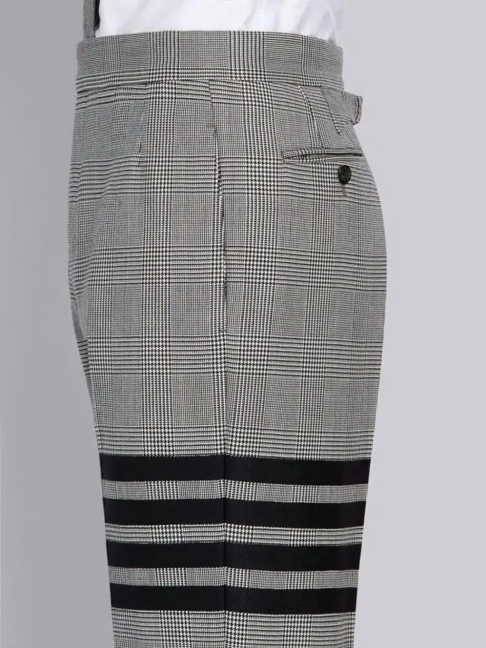 Wool Prince Of Wales 4bar Trouser Black And White Men Thom Browne Trousers