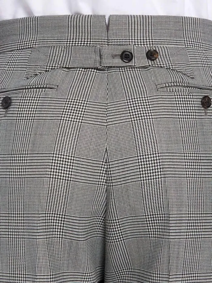 Wool Prince Of Wales 4bar Trouser Black And White Men Thom Browne Trousers