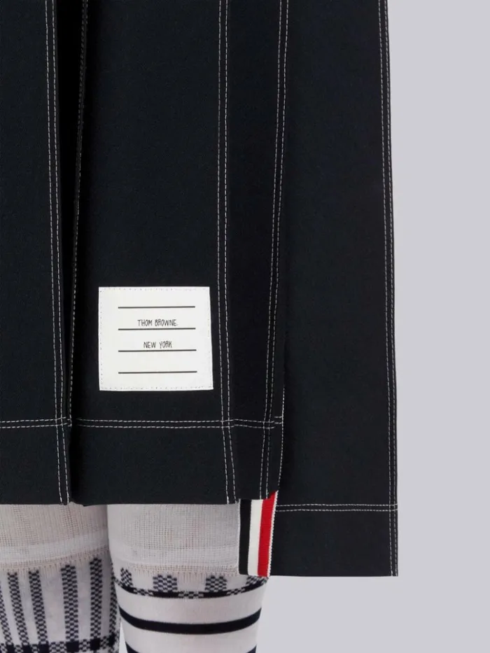 Wool Tech Milano Contrast Stitch Pleated Below The Knee Skirt Navy Women Thom Browne Skirts
