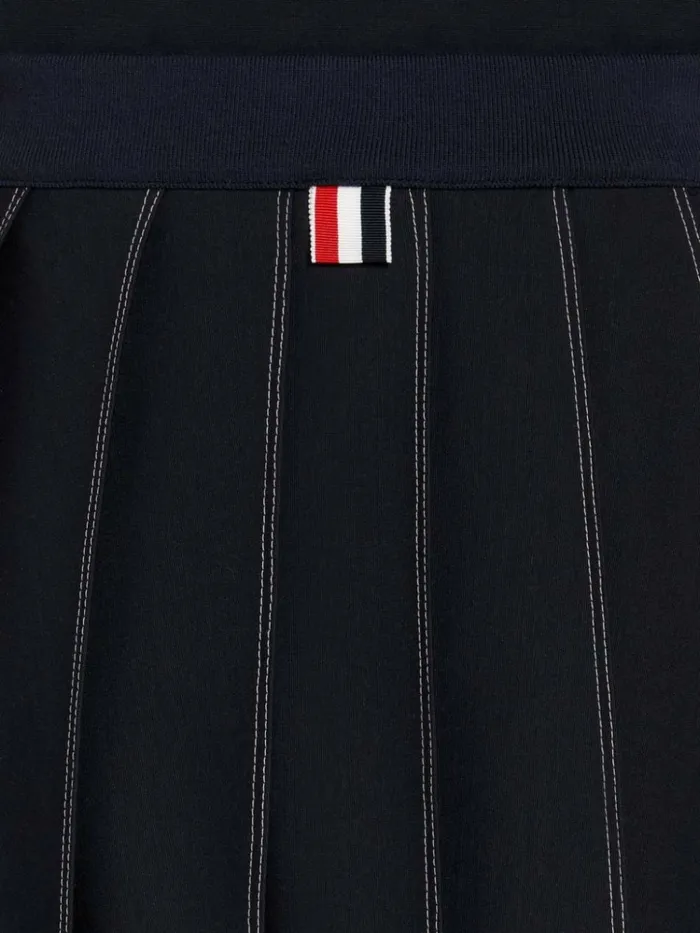 Wool Tech Milano Contrast Stitch Pleated Below The Knee Skirt Navy Women Thom Browne Skirts