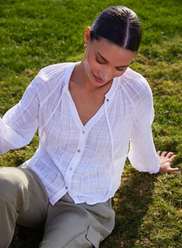 Woven Plaid Raglan Blouse 8211 White Women Bella Dahl Long Sleeve