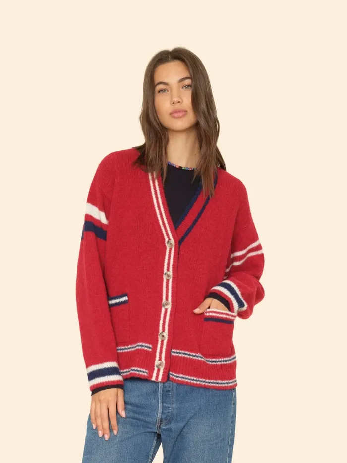 XRENA Sweaters and Jackets Women Red Blue Carey Cardigan XRENA Sweaters and Jackets Women Red Blue Carey Cardigan