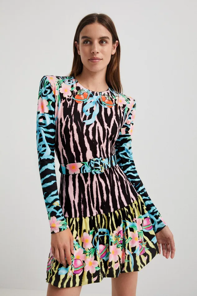 Zebra Slim Short Dress Women Desigual Dresses